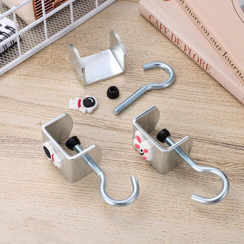 خطاف تخزين مثبت على المكتب، 4 قطع من خطافات التثبيت من الفولاذ الكربوني، سمك قابل للتعديل للحقائب وسماعات الرأس وحقائب الظهر والمفاتيح والمظلات وما إلى ذلك، فضي in Kuwait