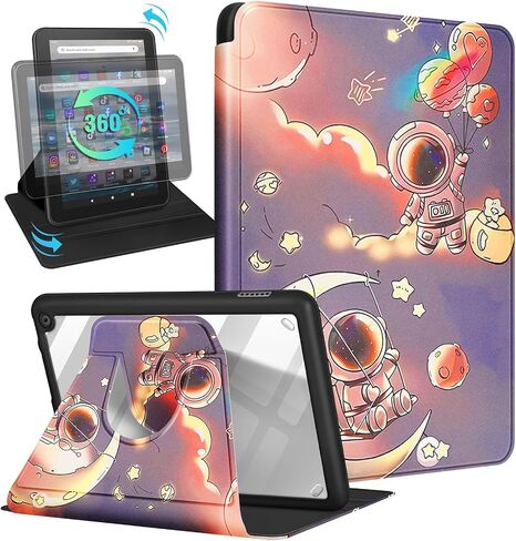 for Amazon Kindle Fire 7 Tablet Case 12th Generation 2022 Release for Women Girls Cute Girly Folio Cover Flowers Floral Design Rotating Stand with Auto Wake/Sleep for Kindle Fire 7 Cases 7" in Saudi Arabia