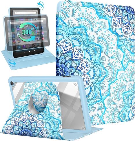 for Amazon Kindle Fire 7 Tablet Case 12th Generation 2022 Release for Women Girls Cute Girly Folio Cover Flowers Floral Design Rotating Stand with Auto Wake/Sleep for Kindle Fire 7 Cases 7" in Kuwait