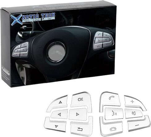 Xotic Tech Auto Interior 12 × غطاء زر التحكم الجانبي لسائق السيارة ديكور ديكور متوافق مع Mercedes C-Class W205 2014-2021، GLC Class X253 2016-2022 (فضي) in Kuwait