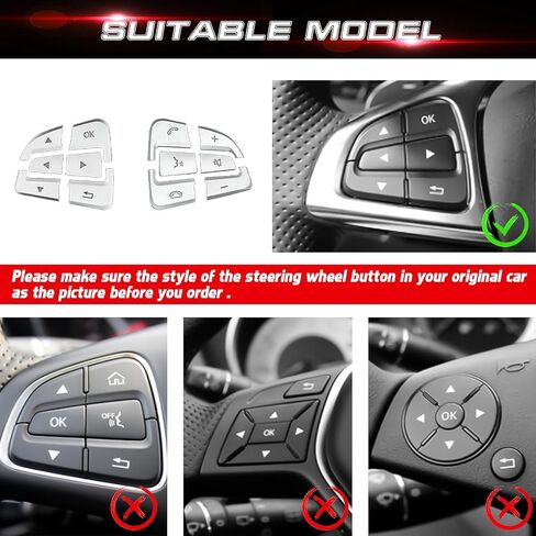 Xotic Tech Auto Interior 12 × غطاء زر التحكم الجانبي لسائق السيارة ديكور ديكور متوافق مع Mercedes C-Class W205 2014-2021، GLC Class X253 2016-2022 (فضي) in Kuwait