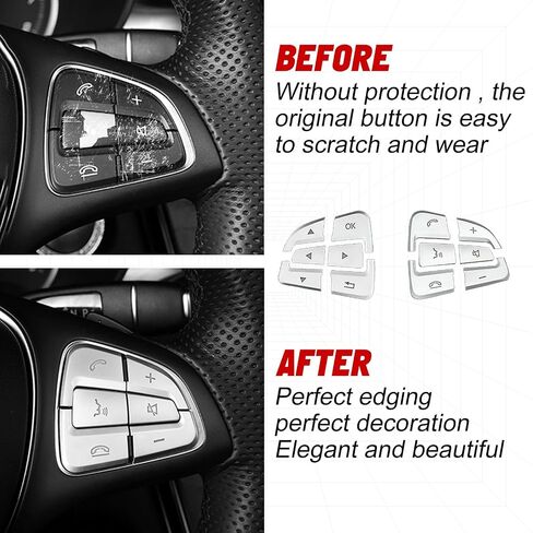Xotic Tech Auto Interior 12 × غطاء زر التحكم الجانبي لسائق السيارة ديكور ديكور متوافق مع Mercedes C-Class W205 2014-2021، GLC Class X253 2016-2022 (فضي) in Kuwait