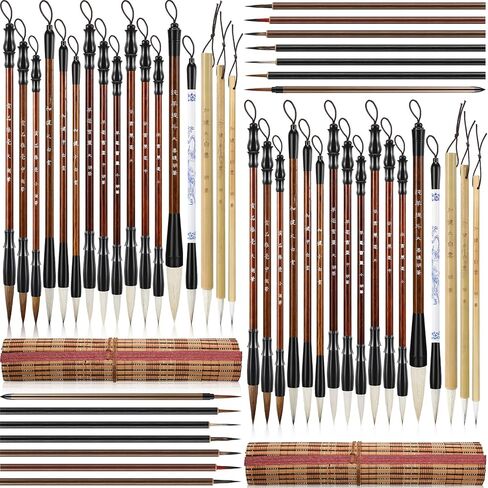 Resurhang 48 Pcs Chinese Calligraphy Brush Set Watercolor Brushes Bulk with Roll up Bamboo Brush Holder Writing Drawing Brushes for Kanji, Japanese Sumi, Drawing, Writing, Painting, Art Supplies in Saudi Arabia