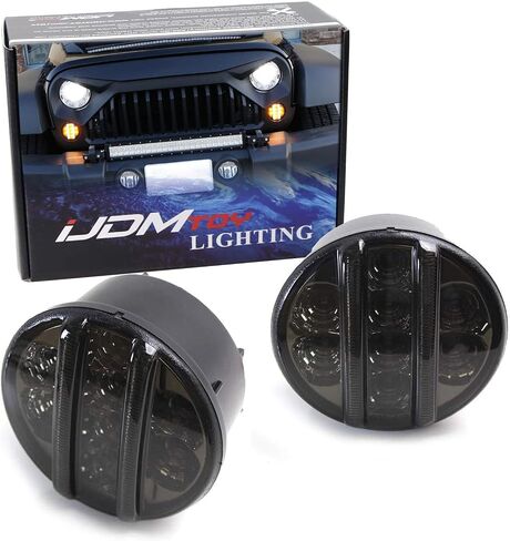iJDMTOY عدسة مدخنة LED مجموعة مصابيح إشارة الانعطاف الأمامية متوافقة مع Jeep 2007-17 Wrangler (قضبان عمودية LED بيضاء للقيادة/DRL ونقاط LED كهرمانية لأضواء إشارة الانعطاف) in Kuwait