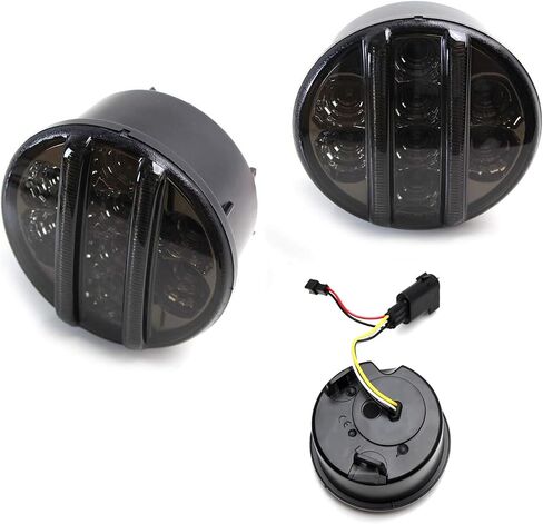 iJDMTOY عدسة مدخنة LED مجموعة مصابيح إشارة الانعطاف الأمامية متوافقة مع Jeep 2007-17 Wrangler (قضبان عمودية LED بيضاء للقيادة/DRL ونقاط LED كهرمانية لأضواء إشارة الانعطاف) in Kuwait