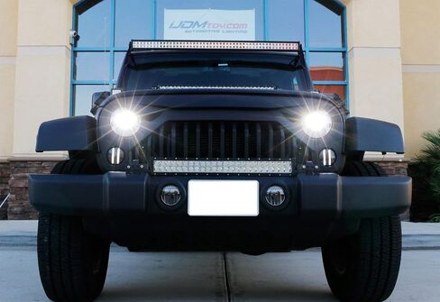 iJDMTOY عدسة مدخنة LED مجموعة مصابيح إشارة الانعطاف الأمامية متوافقة مع Jeep 2007-17 Wrangler (قضبان عمودية LED بيضاء للقيادة/DRL ونقاط LED كهرمانية لأضواء إشارة الانعطاف) in Kuwait