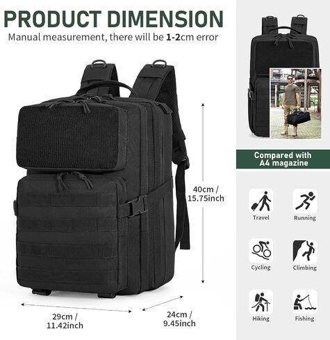 CamGo Tactical Backpack for Men and Women Large Military Hiking Daypacks Molle Travel Rucksack for Outdoor Sports (25L-Black) in Saudi Arabia