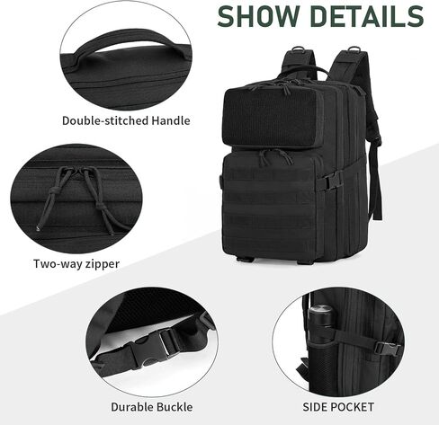 CamGo Tactical Backpack for Men and Women Large Military Hiking Daypacks Molle Travel Rucksack for Outdoor Sports (25L-Black) in Saudi Arabia