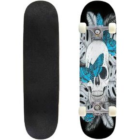 لوح تزلج كلاسيكي مقعر على شكل جمجمة وأوراق النخيل والفراشات مرسومة باليد وشم طويل على شكل خشب القيقب للرياضات المتطرفة وفي الهواء الطلق خدعة ركلة مزدوجة للمبتدئين والمحترفين in Kuwait