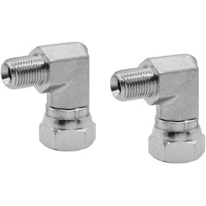 (2-PACK) 1501-02-04 Hydraulic Hose Adapter Fitting 1/8" Male (1/8"-27NPTF) × 1/4" Female (1/4"-18NPSM) Swivel 90° Elbow SAE Pipe Joints Tube Connector Carbon Steel