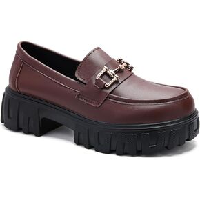 Maichal Platform Loafers for Women Slip On Chunky Heel Lug Sole Shoes Business Work Dressy Loafers with Chain