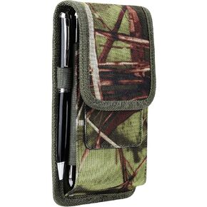 Camouflage Cell Phone Holster Card Holder Rugged Nylon Heavy Duty Case Pouch with Belt Clip/Loop for ZTE Blade L8/ Blade A3/Samsung Galaxy On5/iPhone 13 Mini/ 12 Mini/SE 2020 Holster Army Green (L)