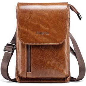 Hengwin Genuine Leather Small Crossbody Bag For Men Women, Cellphone Belt Pouch Bag, Travel Passport Wallet, Shoulder Holster