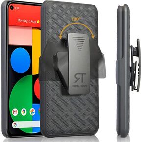 Rome Tech Holster Belt Clip Case for Google Pixel 5 - GD1YQ GTT9Q - Slim Heavy Duty Shell Holster Combo - Rugged Phone Cover with Kickstand Compatible with Google Pixel 5 - Black