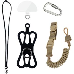 Universal Phone Lanyard Holder, Fishing Phone Tether+Ring Grip, Phone Leash Tactical Pistol Lanyard+Clip for iPhone