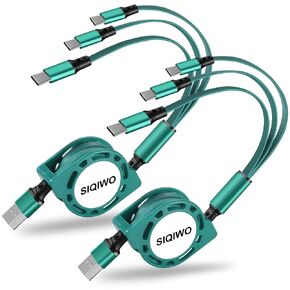 SIQIWO USB C Retractable Cable Fast Charging[3.3Ft 2-Pack], QC 3.0(3A) USB Type C Charger Cord with 3 USB C Connector, for iPhone 15 Pro, Samsung Galaxy S24 S23 S22 S20 Ultra, LG, Pixel, Echo Dot, PS5