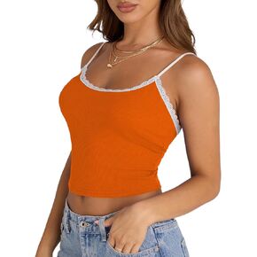 Womens Y2K Camisole Crop Tank Tops Summer Lace Ribbed Going Out Top Slim Fitted Baby Tees Shirt 2024