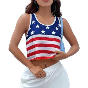 American Flag Crop Tank Tops Women 4th of July USA Stars Stripes Patriotic T Shirt Loose Vest Tee