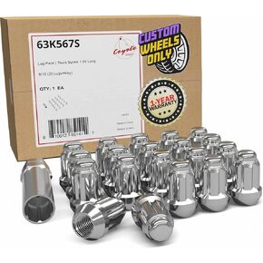 Wheel Accessories Parts 20 Pcs 9/16" Thread Short Truck 1.5" Long Spline Lug Nuts Chrome 6 Spline Hex Fits 2005-11 Dodge Dakota 2003-09 Durango 2002-11 Ram 1500