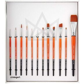 KINGART 1080B Premium Radiant Series Golden Synthetic Brushes, Set of 12, Acrylic, Oil and Watercolor, Gift Box