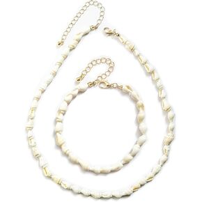 Blue Drop Natural White Conch Shell Necklace Bracelet Set For Women Girls Seashell Choker Necklace Shell Bracelet Summer Beach Costume Jewelry