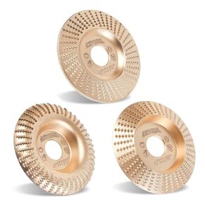 4Pcs 4 Inch HIGH TEMPERATURE HARDENING Wood Carving Disc Grinding Wheel Set Wood Shaping Wheel Wood Grinding Shaping Disc for Angle Grinder with 7/8" -5/8" Arbor