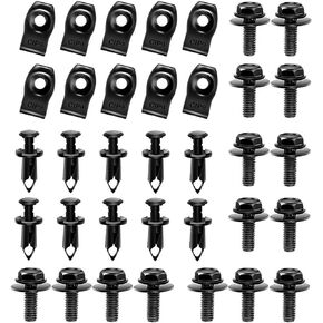 Ajxn 35 PCS Under Engine Cover Splash Guard Bolts, Car Bumper Fender Lining Rivets Nylon Push Clips, Push Metal U-Clip Retainers, Product Compatible with Cars, Trucks, Vans, SUVs, Trailers (Black)