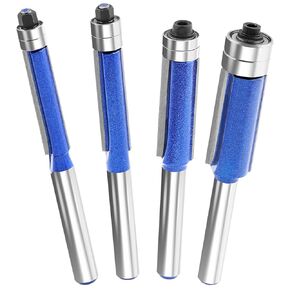 4 Pcs Flush Trim Router Bit Flush Cut Router Bit Router Bits 1/4 Shank Double Bearing Flush Trim Cut Router Bits Set for Home DIY for Hand-Held and Table-Mounted Routers