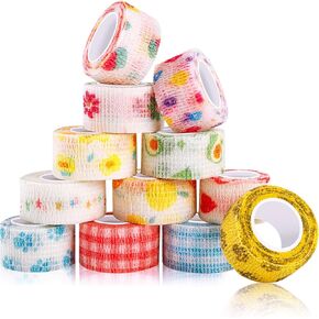 Bandage Wrap, 12Pcs Sweatproof & Waterproof Cute Vet Wrap, Elastic Non-Woven Cohesive Bandages for Ankle Sprains & Swelling