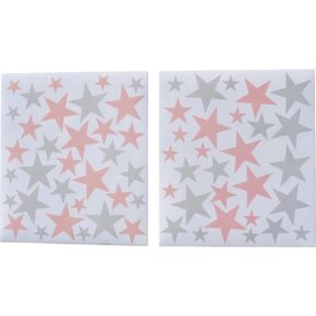 Stars Reusable Wall Decal - Pink & Grey (66 Pcs)| Pink Stars Wall Decal | Gray Stars Wall Stickers | Outer Space Birthday | Star Wall Decal | Pink Wall Decal