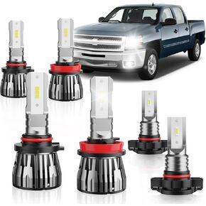 6PCS LED Front Light Bulbs LED Fog Light Combo Fit for Chevy Silverado 1500 2500 3500 HD 2007 2008 2009 2010 2011 2012 2012 2014 2015, 9005 + H11 + 5202/PS24W 6500K Cool White Plug and Play