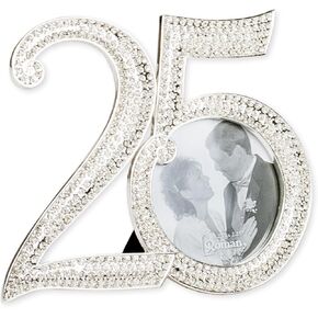 Rhinestone Bead Encrusted 25th 4 x 4.5 inch Zinc Alloy Table Top Photo Frame