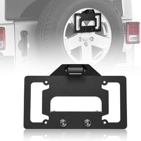 Spare Tire License Plate Frame with LED Light Compatible with Jeep Wrangler JL JLU 2018 2019 2020 2021 2022 2023 2024 (includes 4XE Models) Licence Bracket Holder Rear Relocation Mounting