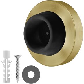 Stainless Steel & Rubber Wall-Mounted Door Stopper by NYCO Architectural Hardware- Heavy Duty Round Door Bumper for Wall & Door Protection- Modern Universal Door Slam Stopper (Satin Brass)