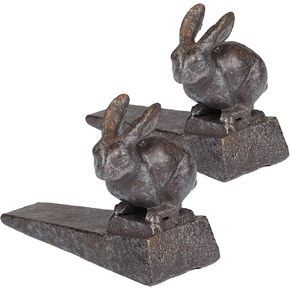 Cast Iron Bunny Door Stop, Set of 2 Decorative Rabbit Door Stopper Wedge, Brown