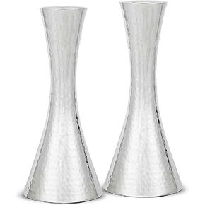 Zion Judaica Shabbos Candle Holder Set of 2 Modern Hammered Metal Candlesticks Fits Thick Tapered Candles 7/8" and Shabbat Candles Passover Seder Decorative Candleholders Set