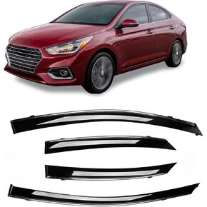 Tape-On Smoke Tint with Chrome Trim Window Visors Compatible with Hyundai Accent 2018-2023 Shatterproof Window Deflectors 4pcs