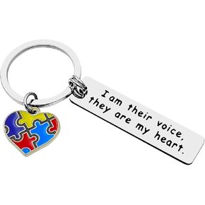 Autism Awareness Keychain, I am Their Voice, They are My Heart keyring Appreciation Gift for Autism Teacher Speech ABA Therapist ,Autistic Children Teacher Mom Dad Gift for Birthday Thanksgiving Gifts