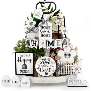 Tatuo 1 Set Tiered Tray Decor Set Home Wooden Signs Rustic Home Tabletop Sign Tiered Tray Decor Farmhouse Home Decor Wood Signs for Home Kitchen Table Decor (Home Style)
