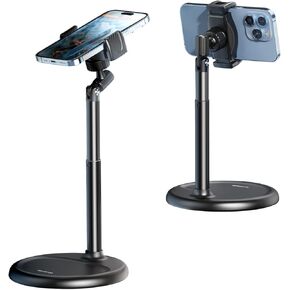 Cell Phone Stand for Recording, Height Adjustable Filming Phone Holder for Desk, 360 Degree Rotation Clamp Phone Stand, Compatible with iPhone, Suamsung, and Other 4-7 Inches Devices (Black)