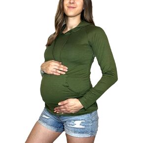 MISS POPULAR Womens Maternity Hoodie Ruched Side Long Sleeve Front Pocket Cozy Pregnancy Layering Sweatshirt