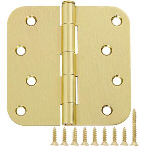 3 Pack 4 Inch Door Hinges Gold Hardware Interior Door Hinges 4in Outdoor Heavy Duty Kitchen Cabinet,Closet,Gate,Wooden Furniture Storage Box Hinges for Doors Front Hallway Residential Hinges Rounded