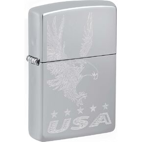 Zippo Lighter, Engraved Eagle and USA - High Polish Chrome 81159