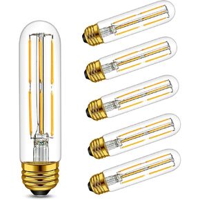 T10 LED Bulbs Daylight White 4000K LED Tubular Edison Light Bulbs 6W Dimmable Tube Vintage Bulbs 60 Watt Equivalent,E26 Base Lamp Bulb for Cabinet Display Cabinet etc,6-Pack.endant Lights,Pack of 6