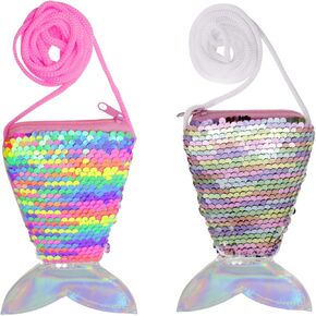 2pcs Mermaid Coin Purse, Sequins and Plush Crossbody Shoulder Bag Coin Pouch for Women and Girls, Wallet Pouch with Zipper for Working, Travelling, Shopping, Dating,Party (Rainbow)