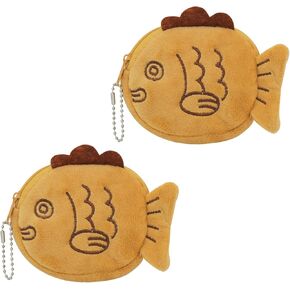 Fish-Shape Coin Purse, 2Pcs Plush Change Purse Cute Coin Holder for Women, Portable Coin Pouch with Keychain for Shopping, Traveling, Dating, Walking (yellow)