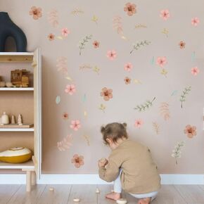 Floral Wall Stickers - Boho Nursery Decor, Watercolor Floral Wall Art, Meadow Wall Sticker,Flower Greenery Wall Decals Nature Sticker