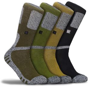 Active Outdoor Socks, Medium Compression with Arch Support and Moisture Wicking (4 Pack, Crew Length) LARGE