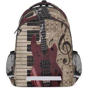 Vintage Piano School Backpack for Girl Boy Teen Guitar Music Note Student Bookbag for Elementary Primary Junior School Bags College Travel Daypack Laptop Backpack for Men Women
