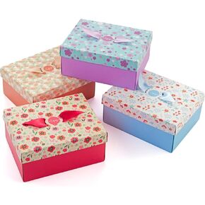Hayley Cherie Floral Gift Treat Boxes with Ribbons & Lids (20 Pack) 8 x 6.3 x 3.5 inches for Cookies, Candy, Parties, Christmas, Holidays, Birthdays, Bridesmaid, Weddings